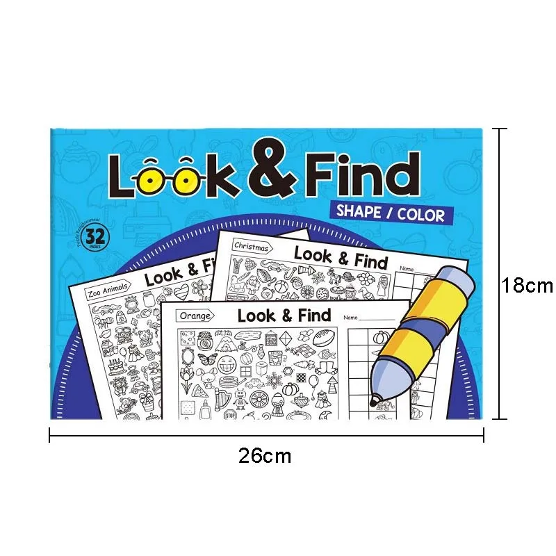 Caderno de desenho infantil de 32 páginas, look and Find, busca de itens infantis, jogo e atenção, percepção visual, livros divertidos para colorir