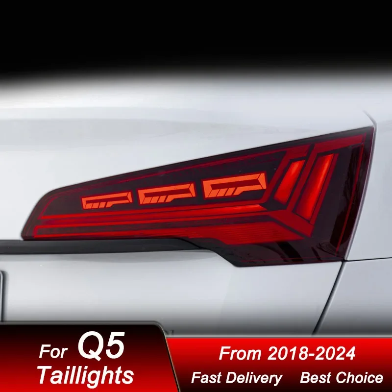 

Поп-стайлинг автомобиля Задние фонари для Audi Q5 Q5L 2018-2024 новый стиль Полный светодиодный задний фонарь Динамический указатель поворота Задний фонарь в сборе