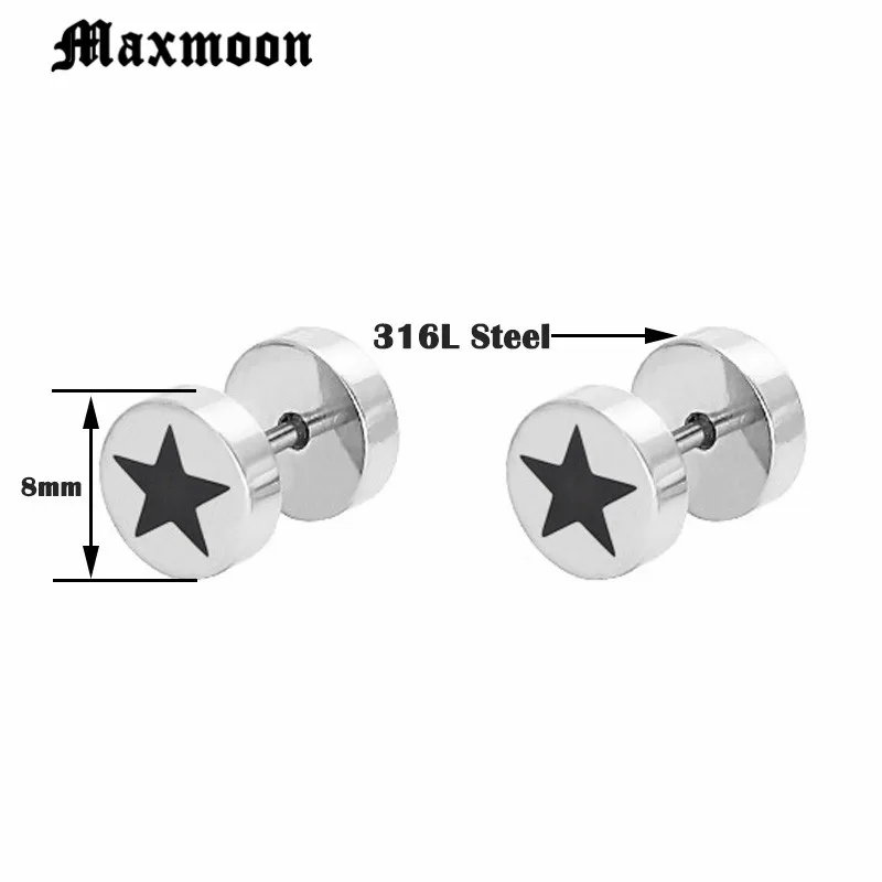 Maxmoon Men's Cool Pentagram Stud Earrings Stainless Steel Male Boy Earring Accessories Silver Color image 2