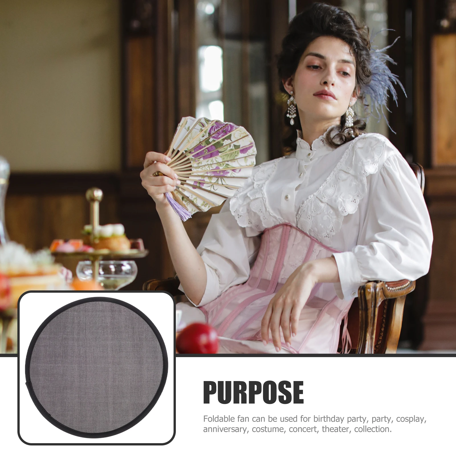 

2pcs Foldable Hand Round Fan 25cm Black Portable Lightweight Easy to Carry Store Handheld Fans for Summer Wedding Decor