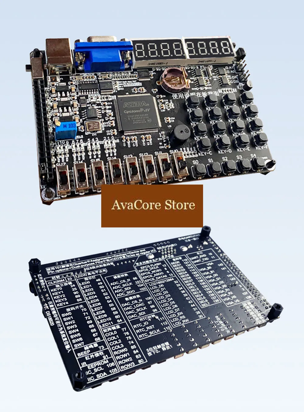 AvaCoreEDA Learning Board FPGA DEMO Altera EP4CE6 Development PCB Board with USB Blaster JTag TTL VGA DAC ADC Keypad Temperature
