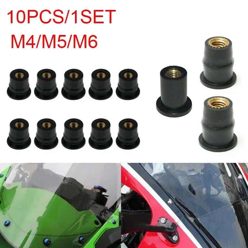 10pcs M4 / M5 / M6 motorcycle rubber well nutsaccessories fasteners Motorcycle decoration Modified windshield brass rubber nut