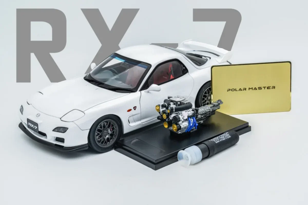 Polar Master 1:18 For Mazda RX7 Diecast Car Model Blue/White extra engine Toys Gifts Hobby Display Ornaments Collection