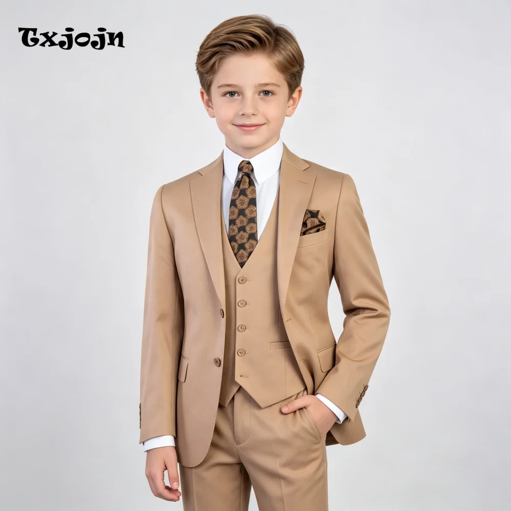 Homecoming Solid Boys Suit Jacket Pants Vest 3 Piece Set Formal Blazer for Kids Wedding Tuxedo Suits 2-16 Years Custom Clothes