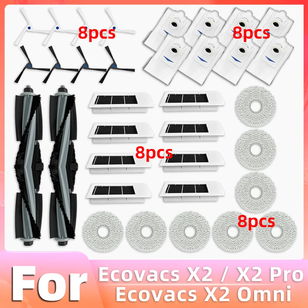 

For Ecovacs Debot X2 / X2 Pro / X2 Omni Robot Vacuum Cleaner Main Side Brush HEPA Filter Mop Pads Dust Bag Replacement Parts