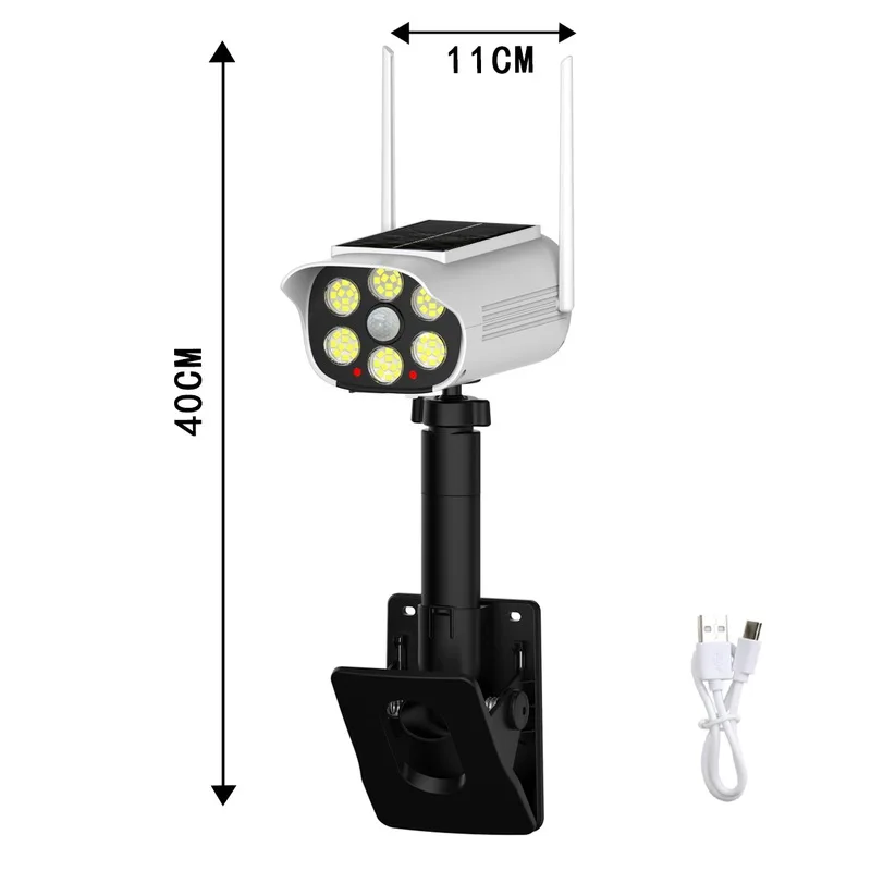 Vertical Clip-On Fake Security Camera Solar Light，66A white oneLED + 2A red flashing indicator light，1500mAhBattery，USBCharging，