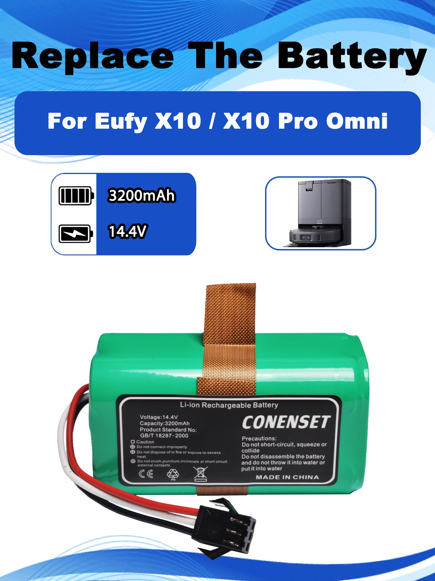 14.4V 3200mAh Replacement Battery For Eufy X10 Pro Omni Robot Vacuum Cleaner Accessories Spare Parts