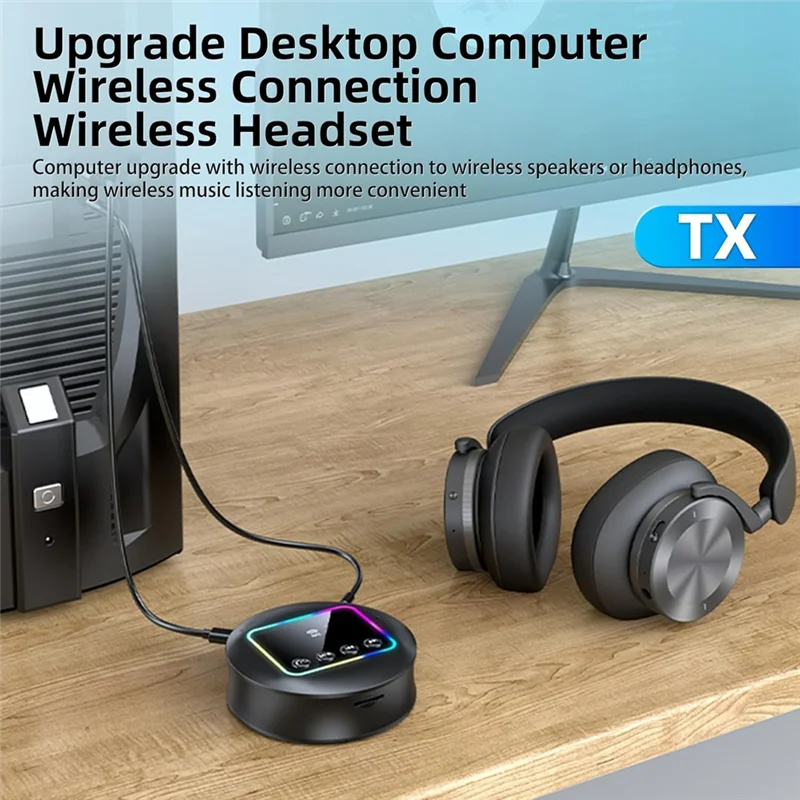 A92Z NFC Bluetooth 5.4 Sender Empfänger, Bluetooth RCA Audio Adapter mit RGB Licht/AUX/RCA/TF für TV/Auto/PC/Lautsprecher