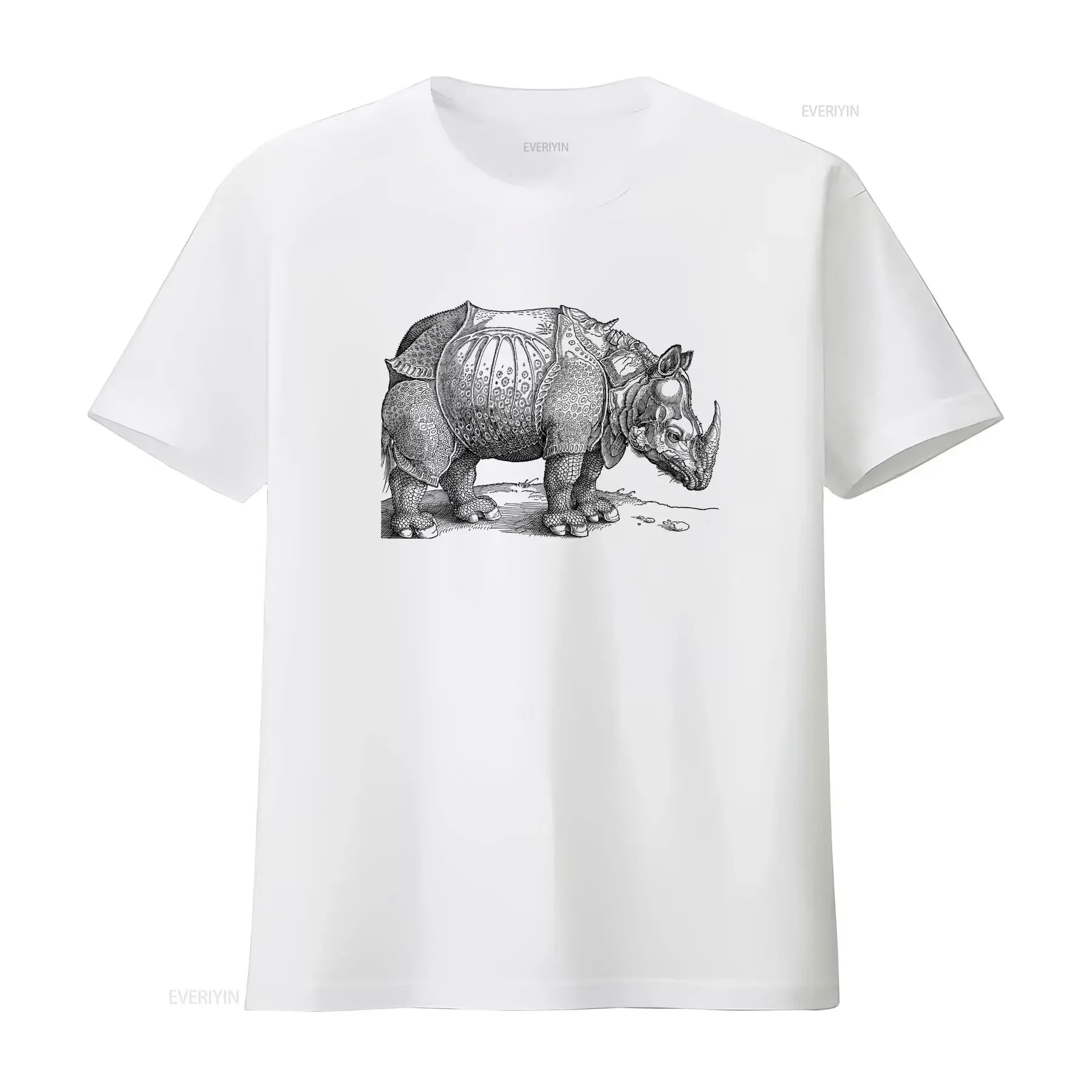 Rhinoceros Rhino by Albrecht Durer Art T Shirt  vintage Washed Top For Everyday Wear Versatile Stretched streetwear Casual