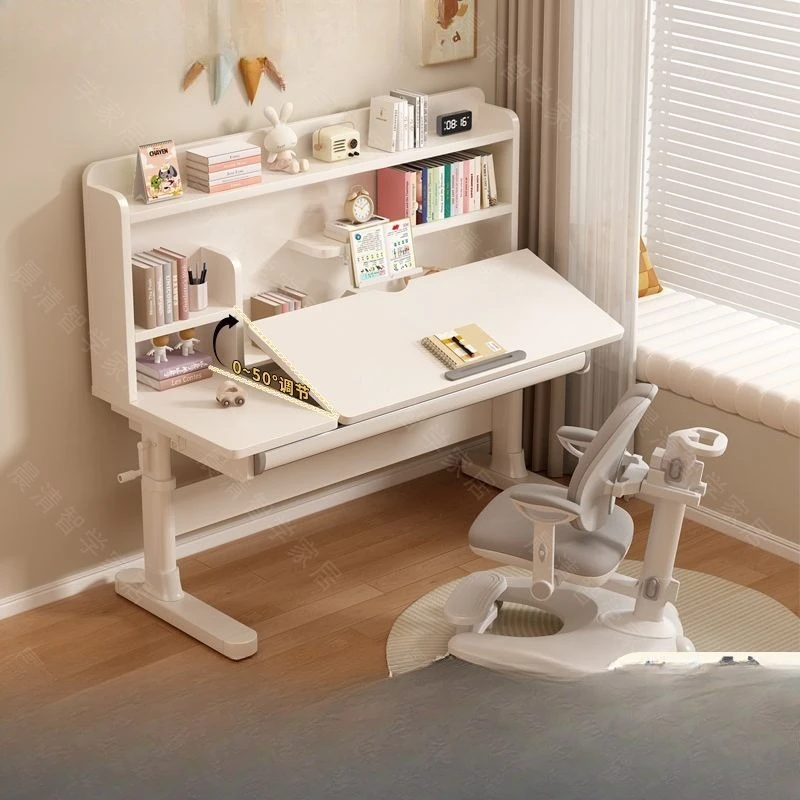 Children's study table Lifting hand-cranked solid wood desk Student hatchback writing table Computer table