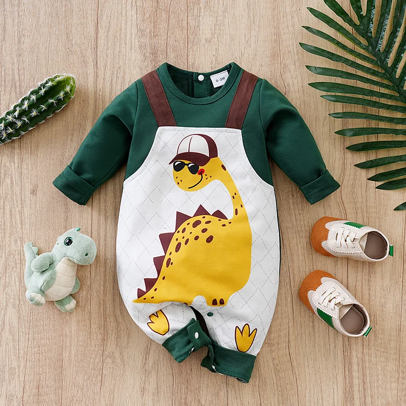 

Newborn Boy Jumpsuit Cute Cartoon Animal Sunglasses Dinosaur Casual And Comfortable Spring And Autumn Long Sleeved Baby Jumpsuit