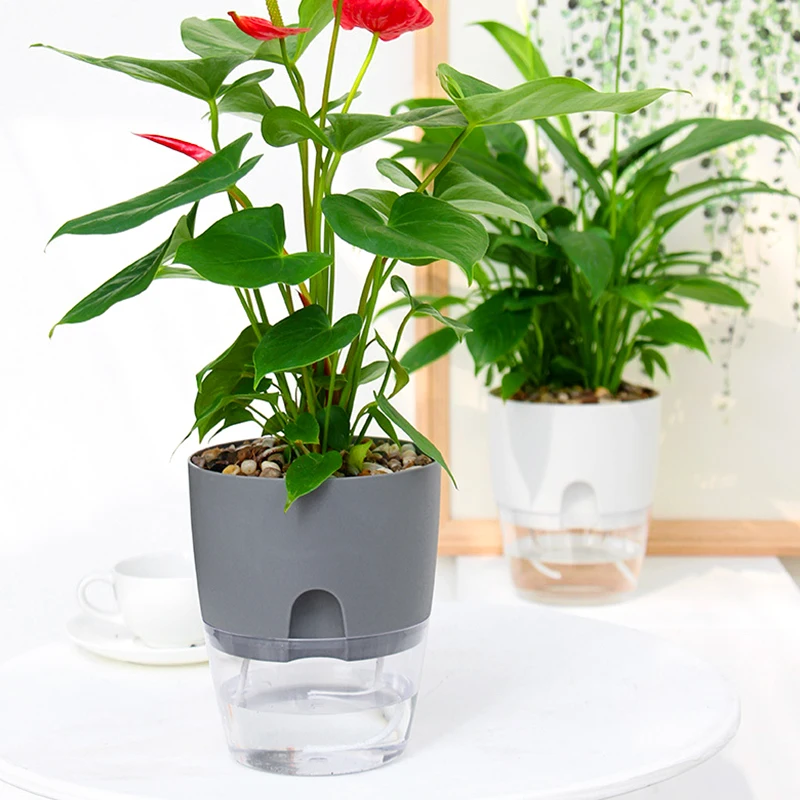 Transparant Dubbellaags Plastic Bloempot Hydroponisch Huis Vaas Zelfbewatering Bloempot Katoenen Touw Water Kleine Plant Pot