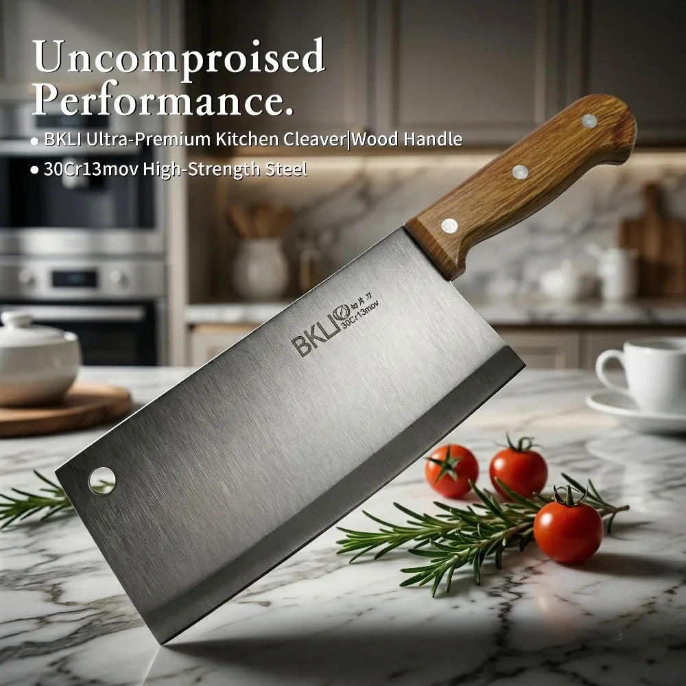 New Professional Meat Cleaver Ultra Sharp Chef Knife,Lightweight 30Cr13 Stainless Steel Kitchen Slicing Knife with Wood Handle