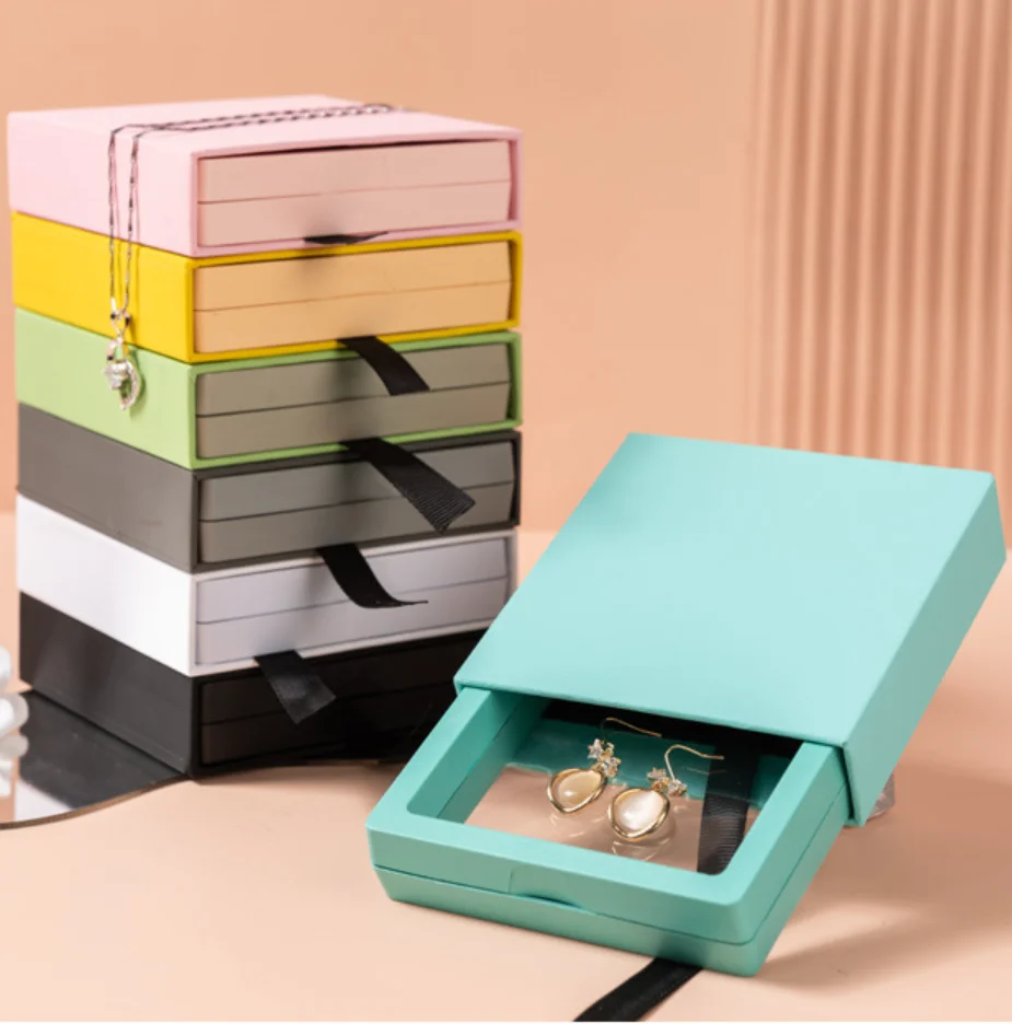 Drawer PE Film Jewelry Storage Box Candy Color Ring Pendant Necklace Earring Bracelet Antioxidant Jewelry Display Box Fashion