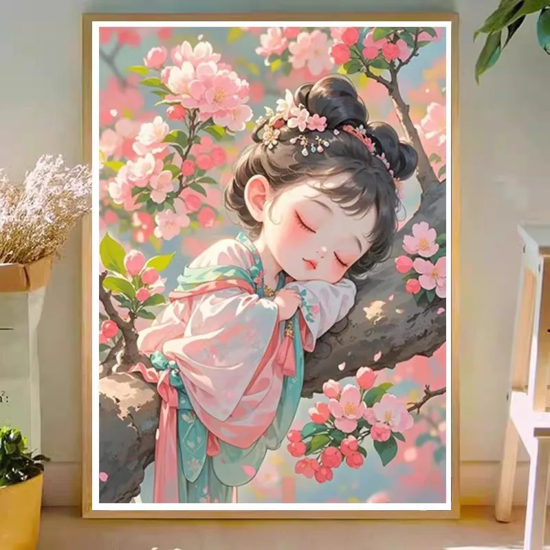 

Peach Girl 9CT 11CT Embroidery DIY Chinese Style Printed Kits Cross Stitch Thread Needlework Sets Home Decor Crafts
