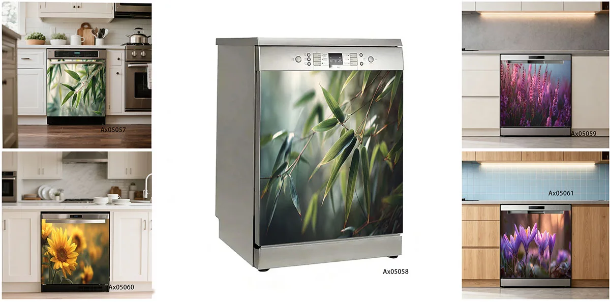 Green Leaf Wild Flower Dishwasher Skin Sticker Sunlight Natural Tropical Plant Floral Full Door Wrap Waterproof Oilproof Decals