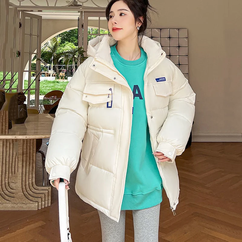 女性用特大パッド入りキルティングダウンジャケット、カジュアルフード付きパーカー、コットンジャケット、厚手、寒冷、暖かい、冬のアウターウェア
