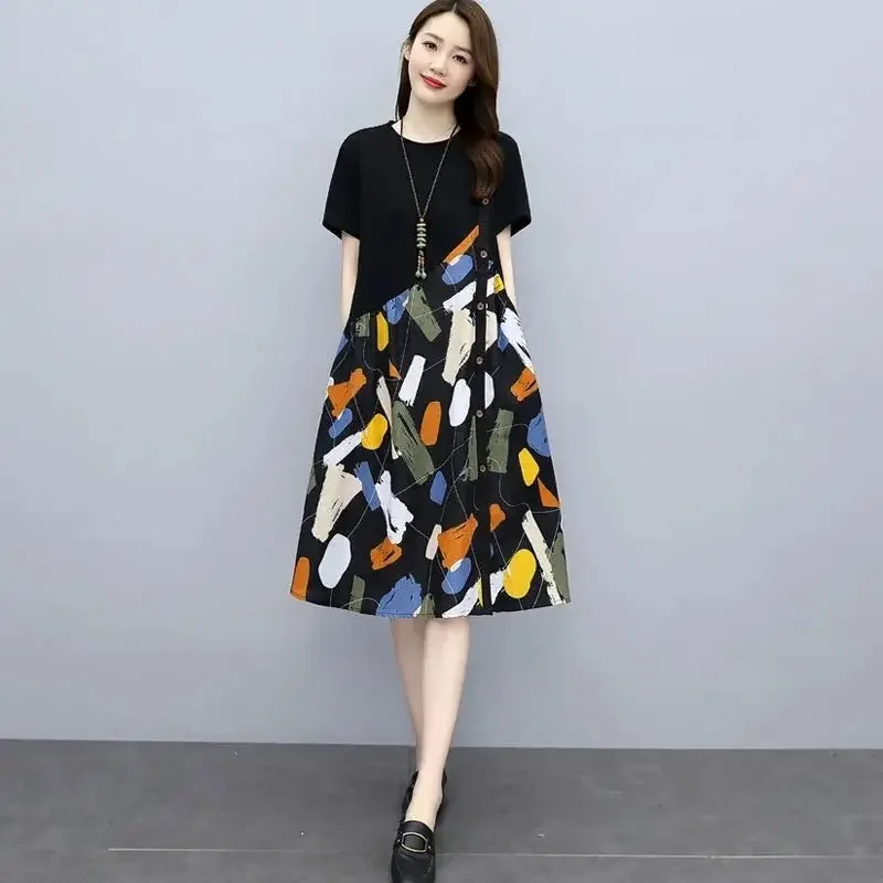 Silk Printing Black Woman Dress 2024 Midi Clothes White Dresses for Women Satin Chiffon Promotion New Features of Cotton Summer