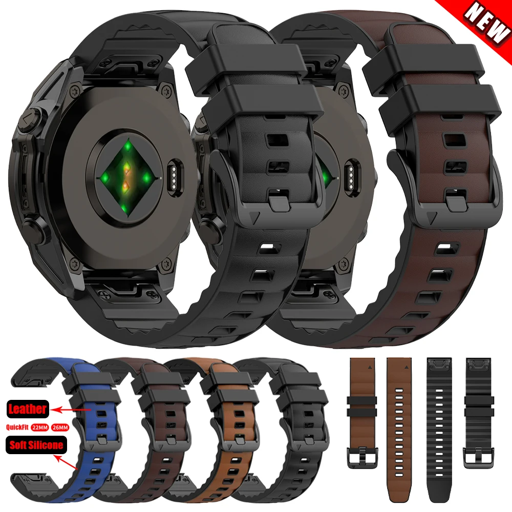 QuickFit 22 مللي متر/26 مللي متر حزام سيليكون جلدي لـ Garmin Fenix 8 Pro 7 7X Forerunner 970 965 إندورو 3 Epix Gen 2 Tactix 8 سوار معصم