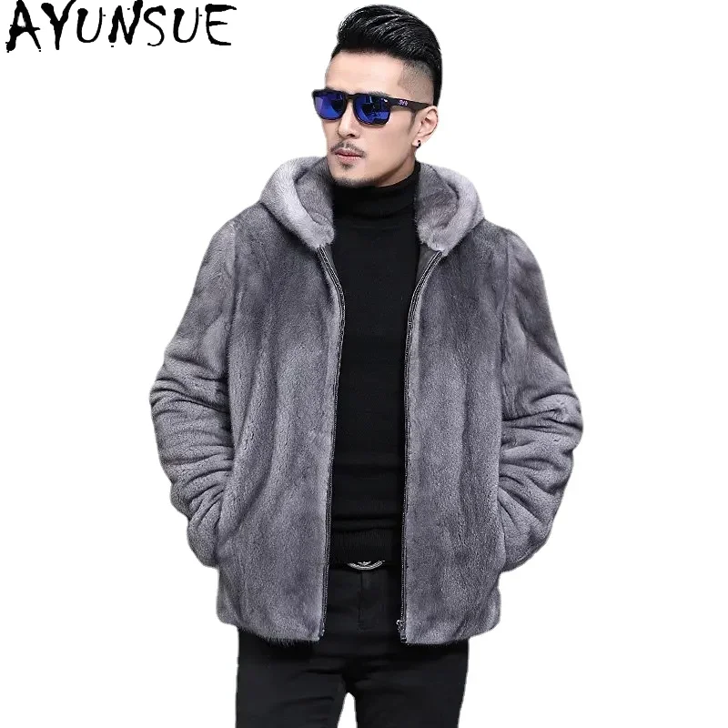 

AYUNSUE Real Mink Fur Coat Warm Men Winter Jacket Hooded Mens Fur Coat Short Mink Fur Jackets and Coats Sobretudo Masculino SGG