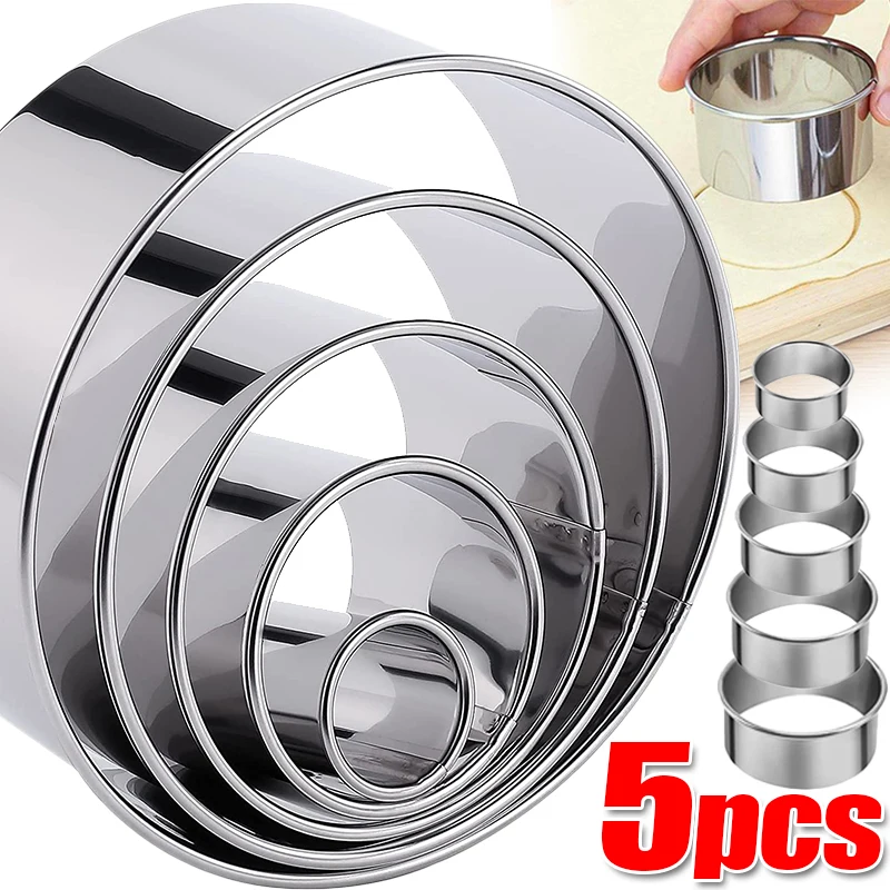 5 unids/set de molde redondo de acero inoxidable para galletas, cortador de galletas DIY, molde para cortar piel de bola de masa, herramienta para hornear pasteles, utensilio de cocina