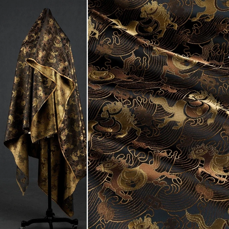 

Black Gold Color Woven Satin Fabric Gilded Old Money Style Woven Gold Wire New Chinese Style National Style Fabric