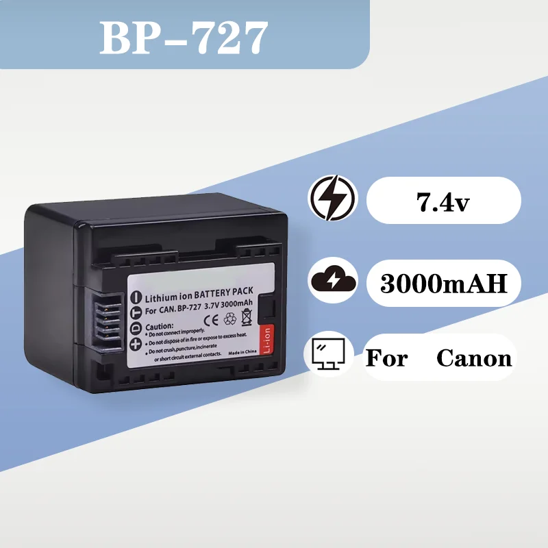 

Professional BP727 BP-727 Battery 7.4V 3000mAh For Canon VIXIA HF R30 M50 M52 Digital Camcorder