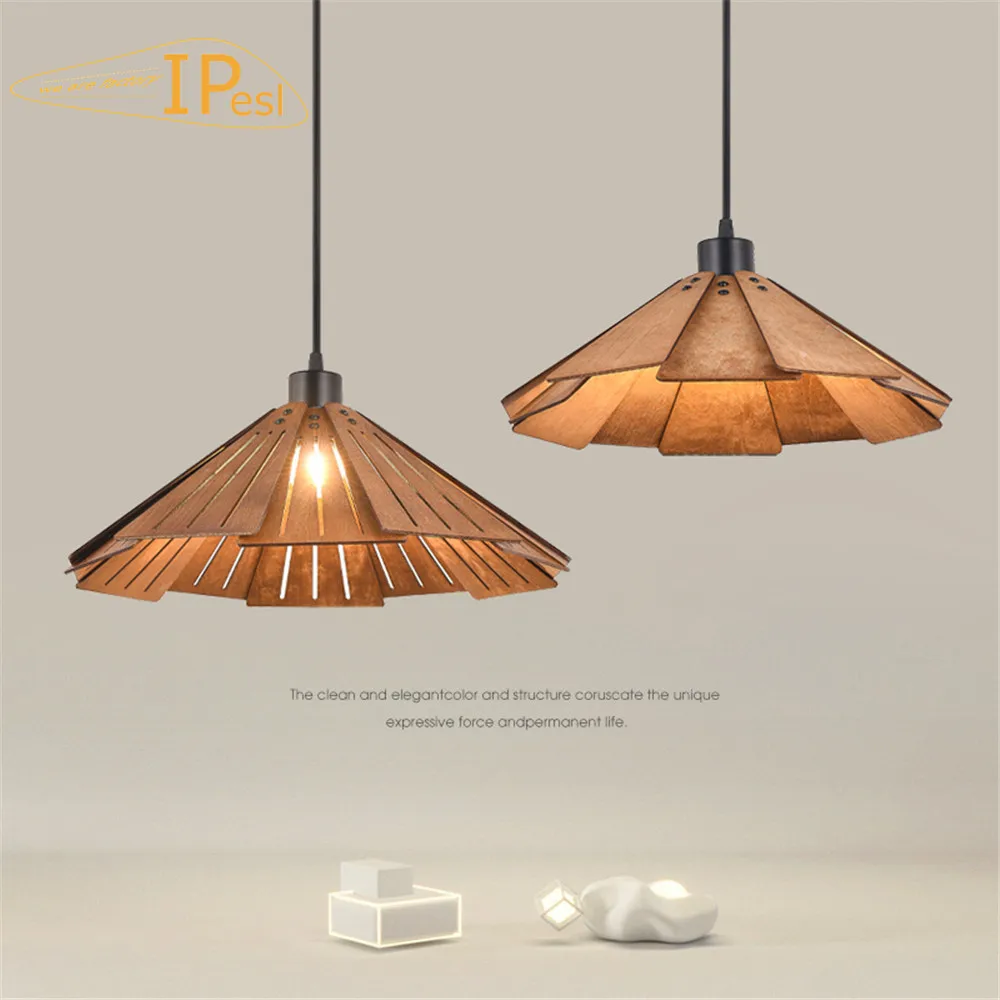 Japanese Retro Pendant light Creative Table Bar Lamp Homestay Style Wooden Pendant Lamp Straw Hat Lamp Hanging Lights fFxture