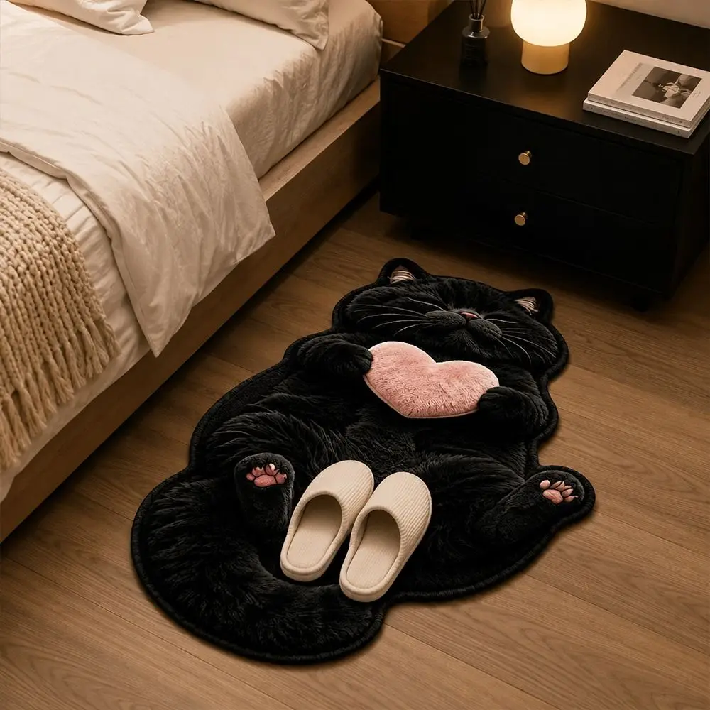 Special-shaped Cat Floor Mat Soft Surface Absorbent Cat Shaped Carpet Cat Pattern Non Slip Backing Animal Door Mat