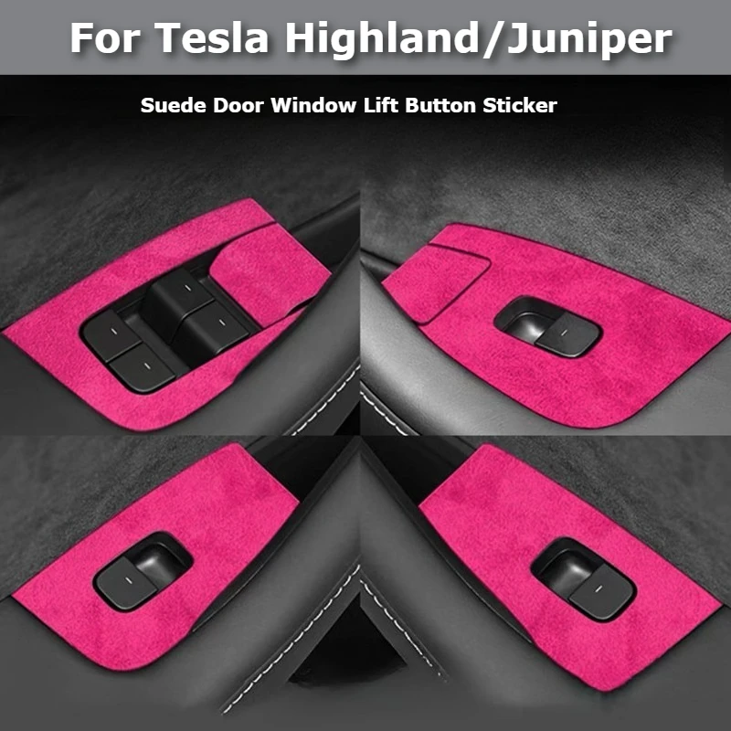 

For Tesla Model 3 Highland Model Y Juniper Suede Door Window Lift Button Stickers Door Handle Button Sticker Interior Accessorie