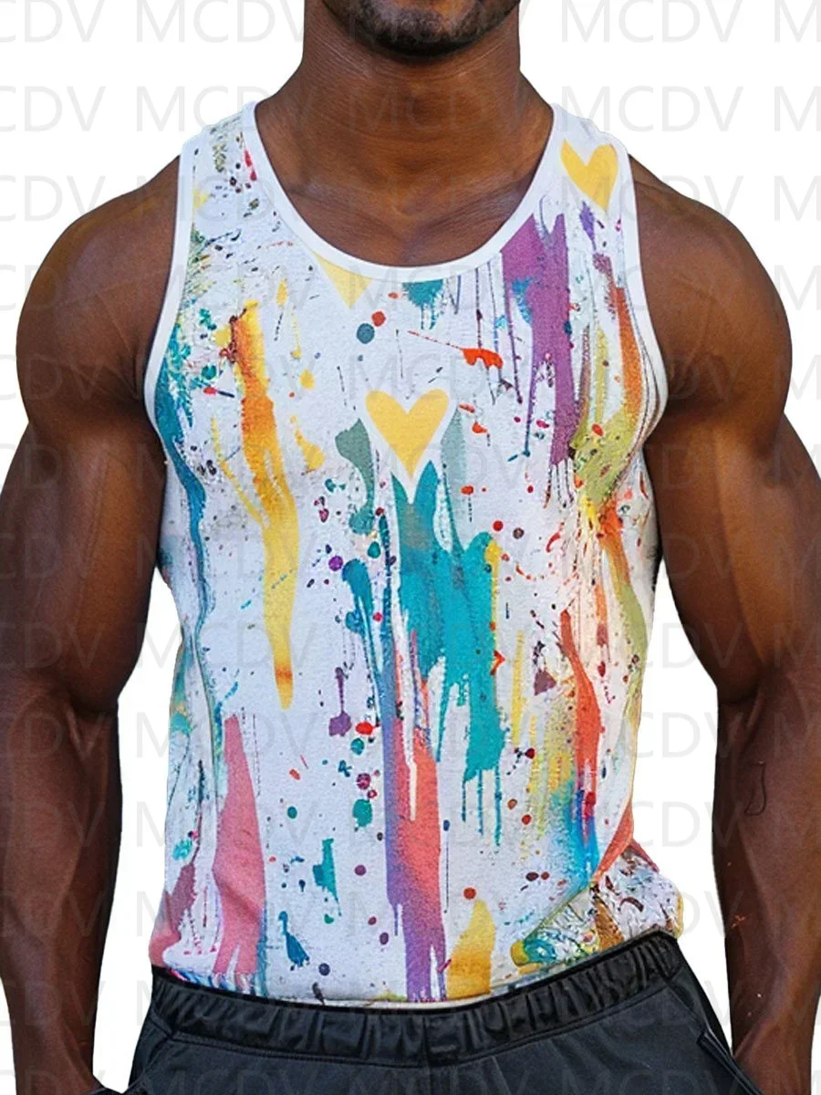 Men's Colorful Floral Knitted Print Casual Round Neck Tank Top 3D Printed Tank Tops Men Summer Tops