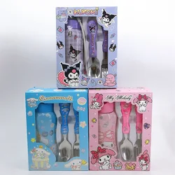 Kawaii Anime Cinnamoroll Sanrio My Melody Portable Children Spoons Forks Cute Cartoon Kuromi Kettles Tableware Set Kids Rewards