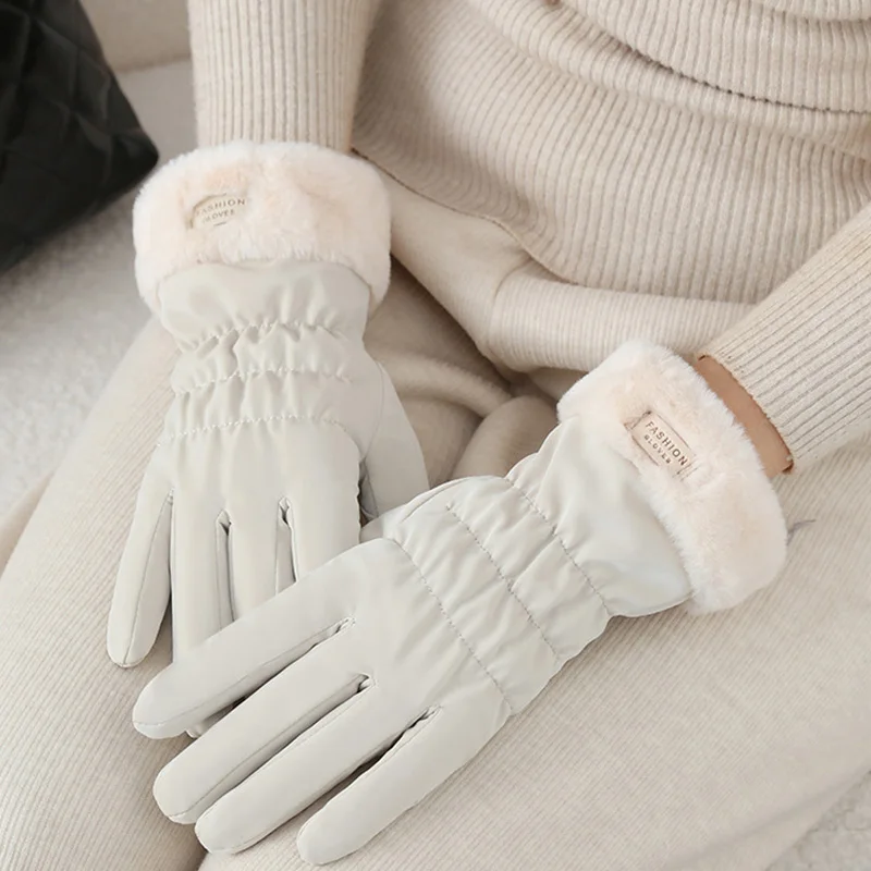 1 Pair Women Winter Plush Thick Korean Version Cute Anti Cold Snow Gloves with Touch Screen Anti Splash Gloves