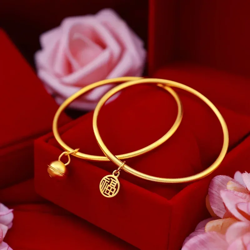 

9999 Real Gold 24K Ancient Method Bracelet Pendant Fu Character Bell Bracelet