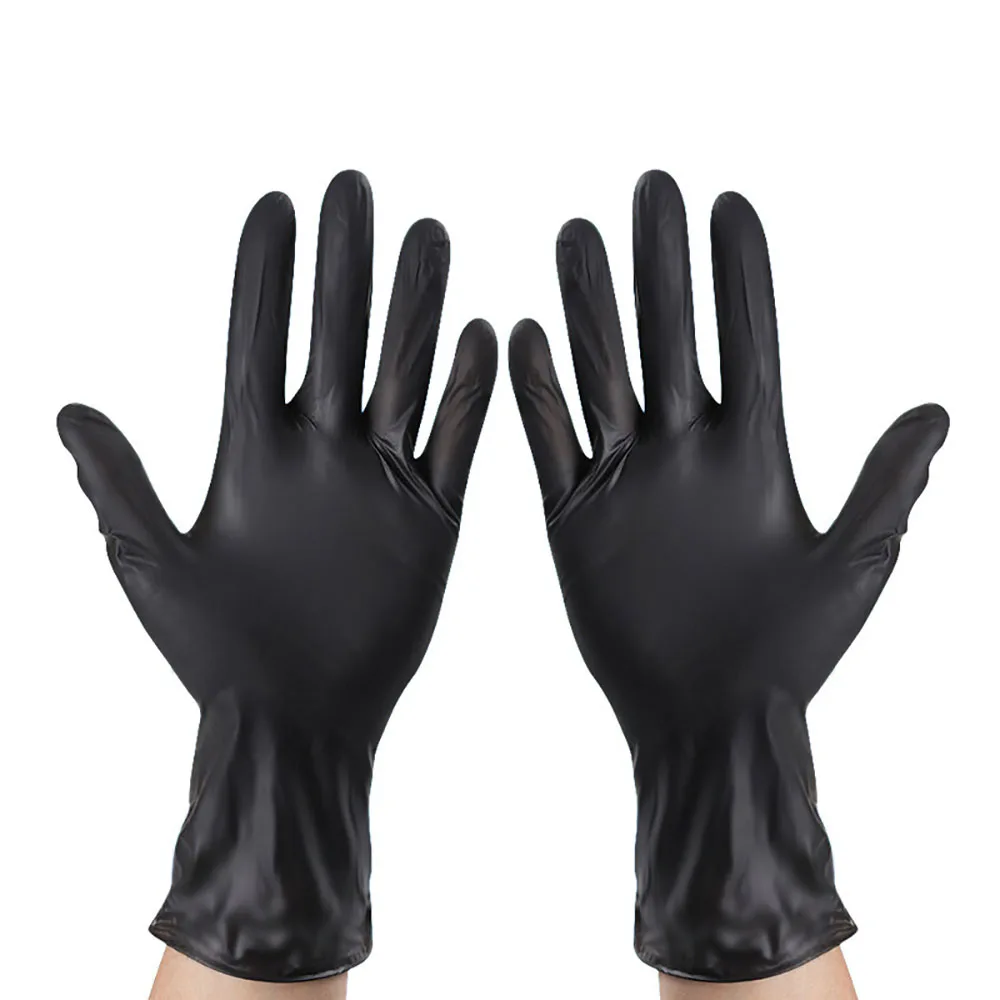 2PCS Disposable Black Nitrile Gloves Latex Free Waterproof Durable Household Cleaning Gloves for Auto Repair Hair Dyeing Tattoos