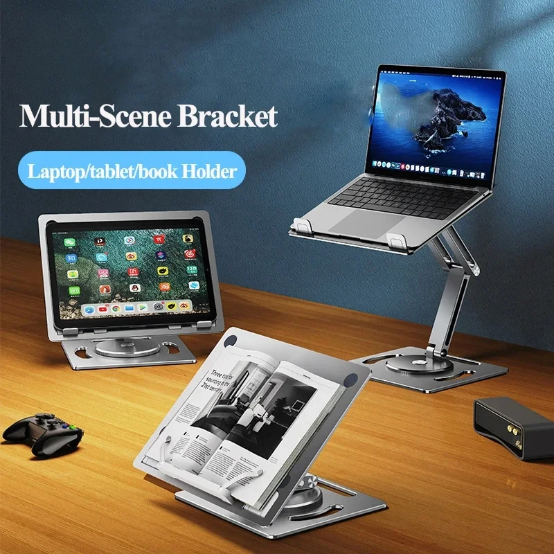 360 Rotable Aluminium Laptop Stand Height Angle Adjustment Tablet Desktop Holder Multifunctional Reading Book Bracket