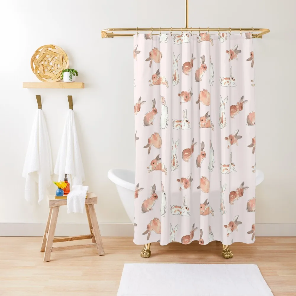 

Bunny Rabbit Watercolor Stickers Shower Curtain Bathroom For Shower Window Washable Waterproof Fabric Shower Cute Curtain