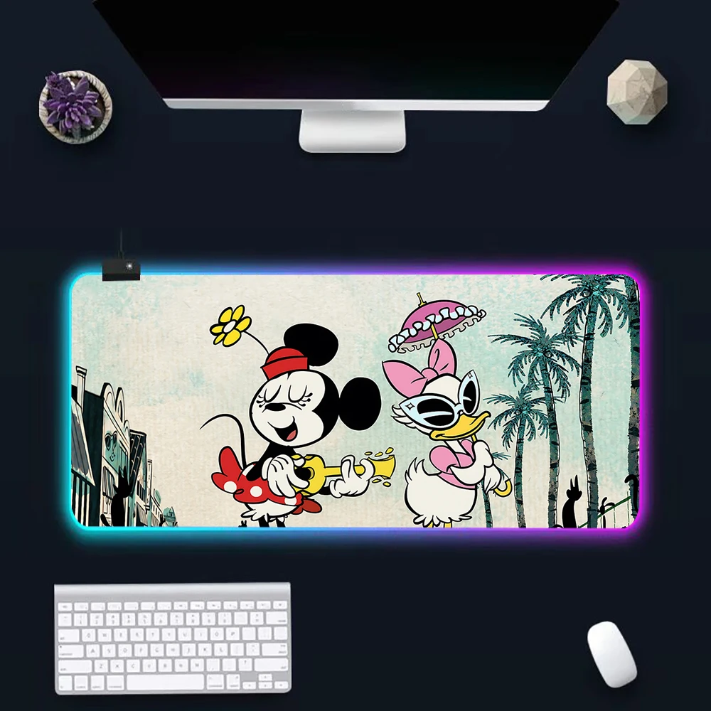 Mickey Mouse Minnie RGB Pc Gamer Keyboard Mouse Pad Mousepad LED Glowing Mouse Mats Rubber Gaming Computer Mausepad