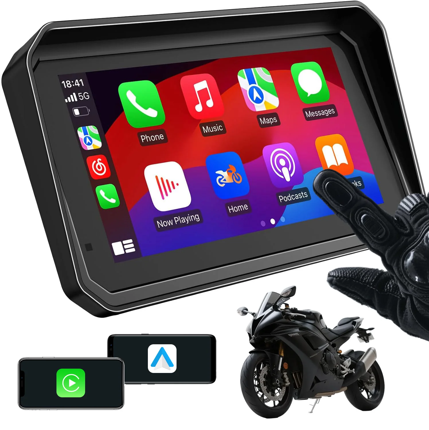 Display intelligente da 6 pollici per moto – CarPlay wireless e Android Auto |   Impermeabile IP67 | Supporta Siri |    Assistente Google.