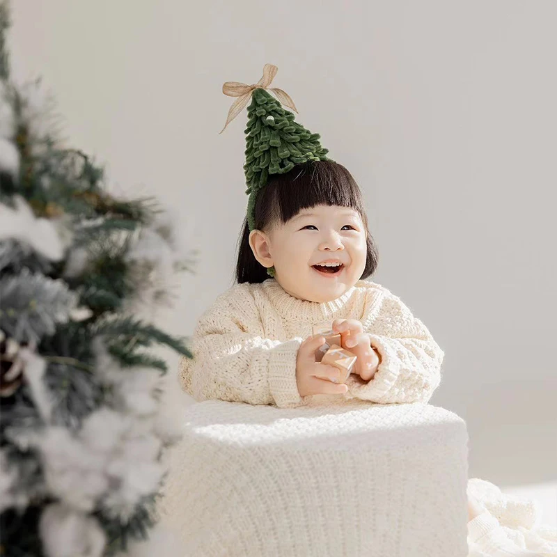 Christmas Theme Baby Girl Photo Clothing Christmas Tree Headdress Soft Sweater + Socks Set 1 Year Old Baby Photography Costume