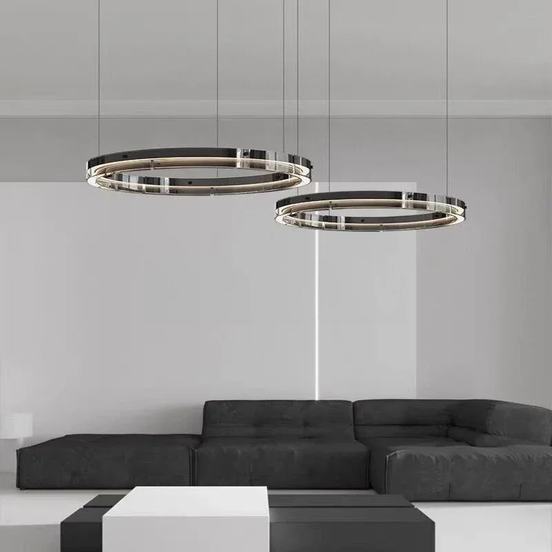 Modern Glass Circle Led Chandeliers Lighting Living Dining Room Pendant Lights Home Decor Bedroom Kitchen Dimmable Hanging Lamp