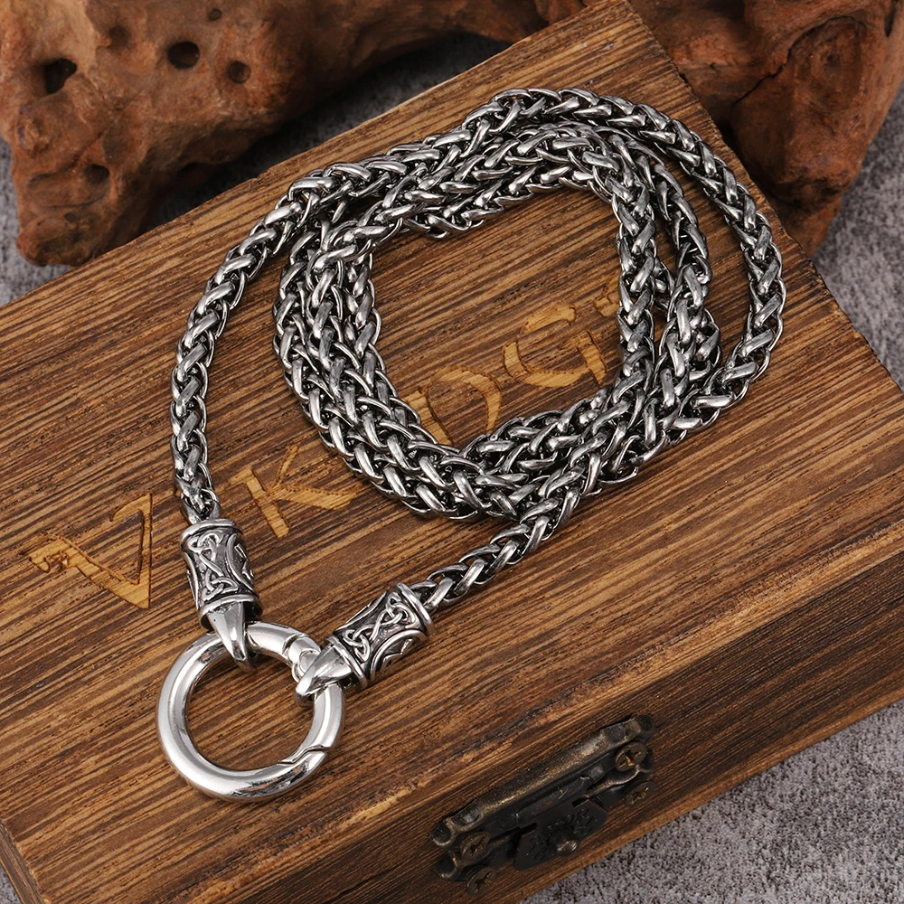 Fashion Retro Ethnic Style Double Circle Buckle Six-Word Mantra Dragon Bone Chain Necklace for Men and Women