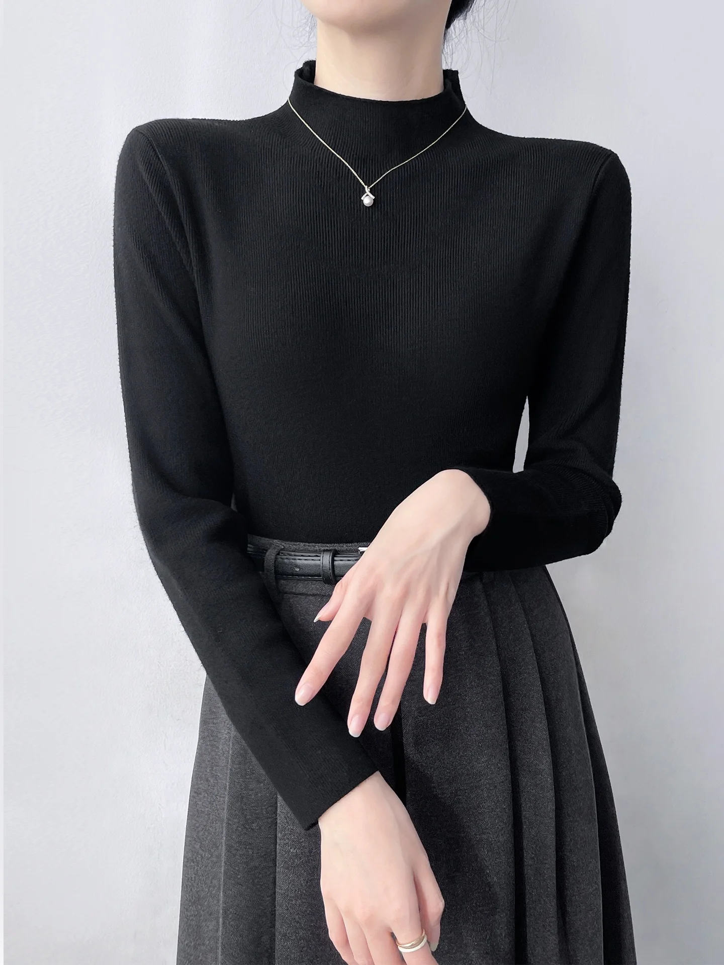 

Женский приталенный вязаный свитер с длинным рукавом, весенний базовый топ с высоким воротником и шарфом, в корейском стиле, мягкий, однотонный