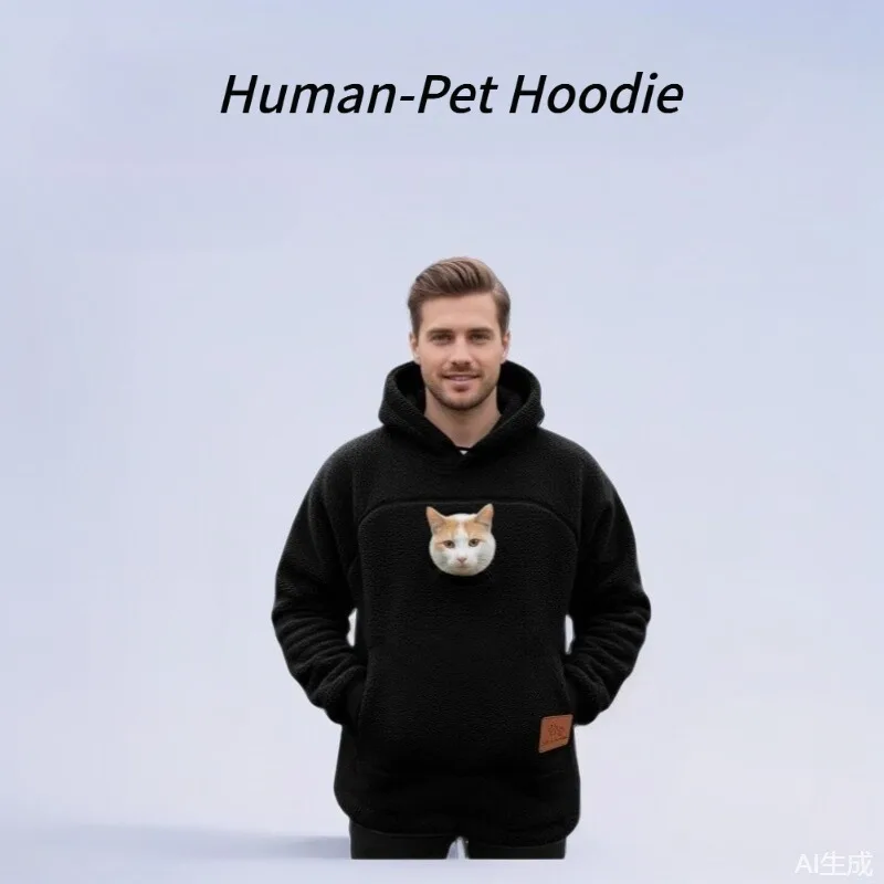 

Ladies Autumn and Winter Hooded Lamb Velvet Zipper Kangaroo Pocket Cat Dog Mommy Outwear Sweatshirt Comfortable Street Style