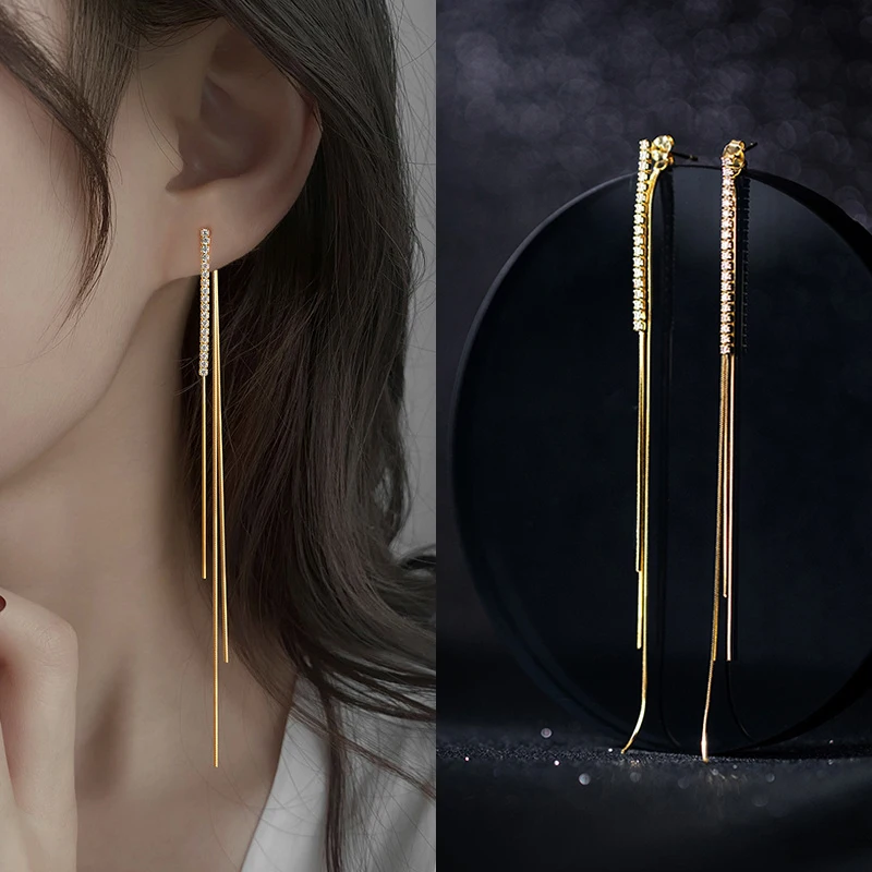 JWER Simple High-Grade Long Chain Tassel Drop Earrings for Women Dangle Earring Gold Silver Color Piercing Line Trendy Ear Gifts