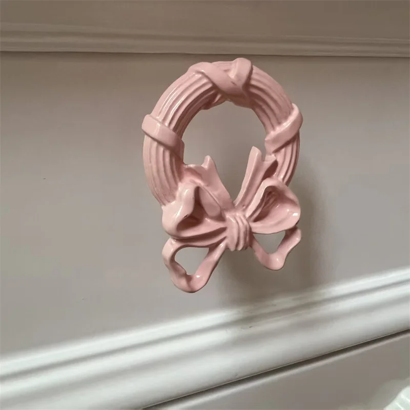Pink Bowknot Furniture Handle Single Hole Cabinet Handles Door Drawer Knobs Garland Decor Cupbaord Wardrobe Closet Pulls Diy