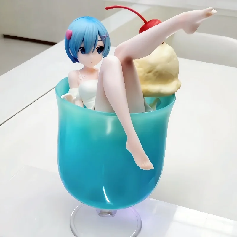Em estoque 1/7 elcoco ram rem creme refrigerante versão anime figura estilo verão desktop bonito computador caso ornamentos modelo brinquedos presente