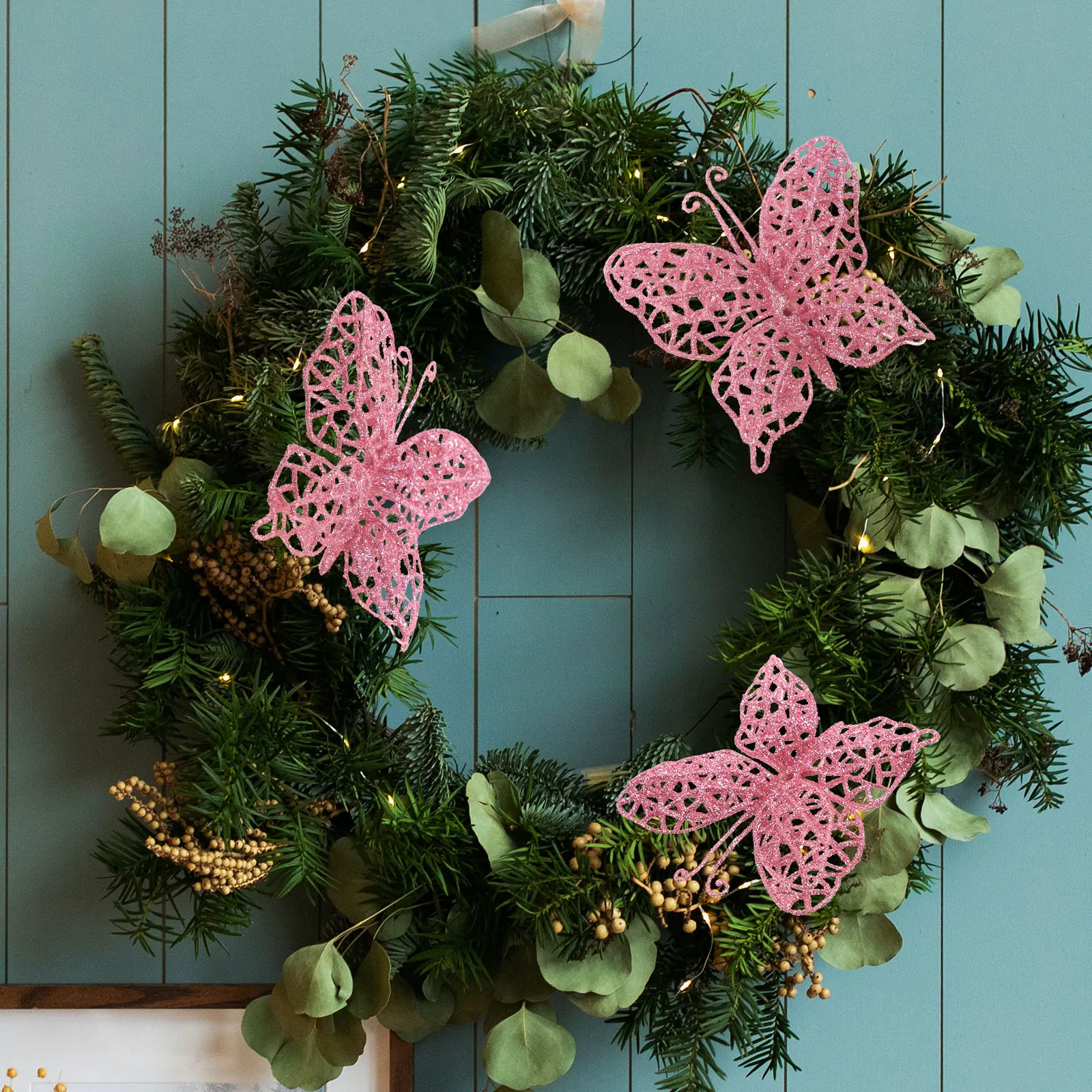 

36pcs Pink Glitter Butterfly Decorations for Christmas Tree Party Wedding Scene Ornaments Holiday Floral Arrangements