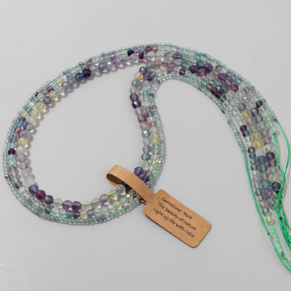 Cuentas de piedra facetada Natural, abalorios de fluorita Multicolor, espaciador suelto redondo para fabricación de joyas, pulsera y collar Diy, 2, 3 y 4mm