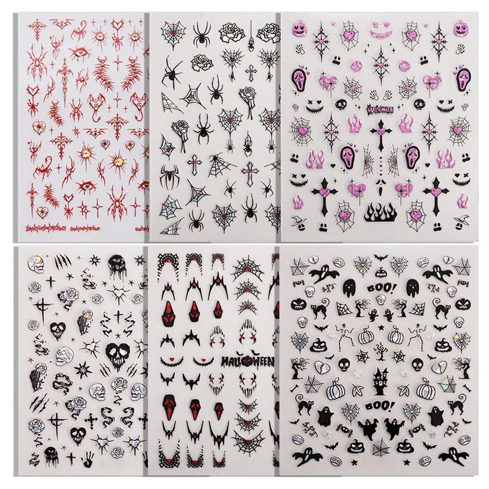 

Cute Spiders Nail Stickers & Decals 3D Flowers Nail Art Decoration Cute Cartoon Ghost Pumpkin Bat Accessories Halloween Gifts
